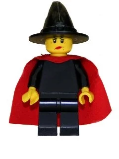 Sorcière, noir uni, cape rouge (Witch, Plain Black, Red Cape)