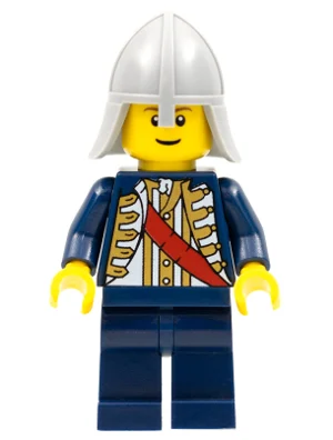 Chevalier, veste bleu foncé avec ceinture, casque gris bleuté clair, sourcils brun rougeâtre (Knight, Dark Blue Jacket with Sash, Light Bluish Gray Helmet, Reddish Brown Eyebrows)