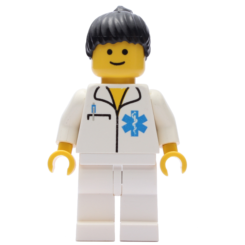 Médecin, femme, chemise blanche avec le logo de l'étoile de la vie, cheveux noirs (Doctor, Woman, White Shirt with Star of Life Logo, Black Hair)