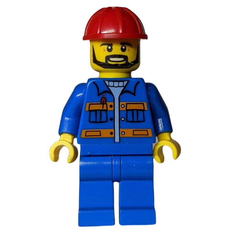 Travailleur, torse bleu, jambes bleues, casque rouge, barbe (Worker, Blue Torso, Blue Legs, Red Helmet, Beard)