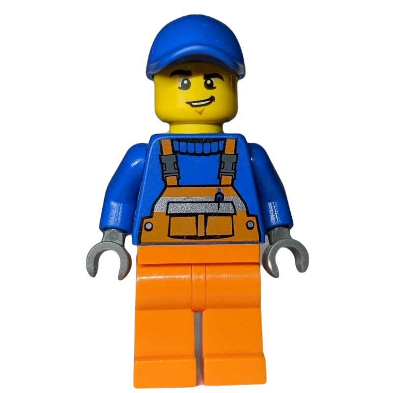 Travailleur - torse bleu, salopette orange, casquette bleue (Worker - Blue Torso, Orange Overall, Blue Cap)