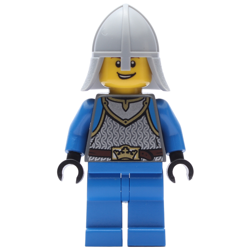 Soldat - château, torse gris bleuté foncé, jambes bleues, casque gris bleuté clair (Soldier - Castle, Dark Bluish Grey Torso, Blue Legs, Light Bluish Grey Helmet)