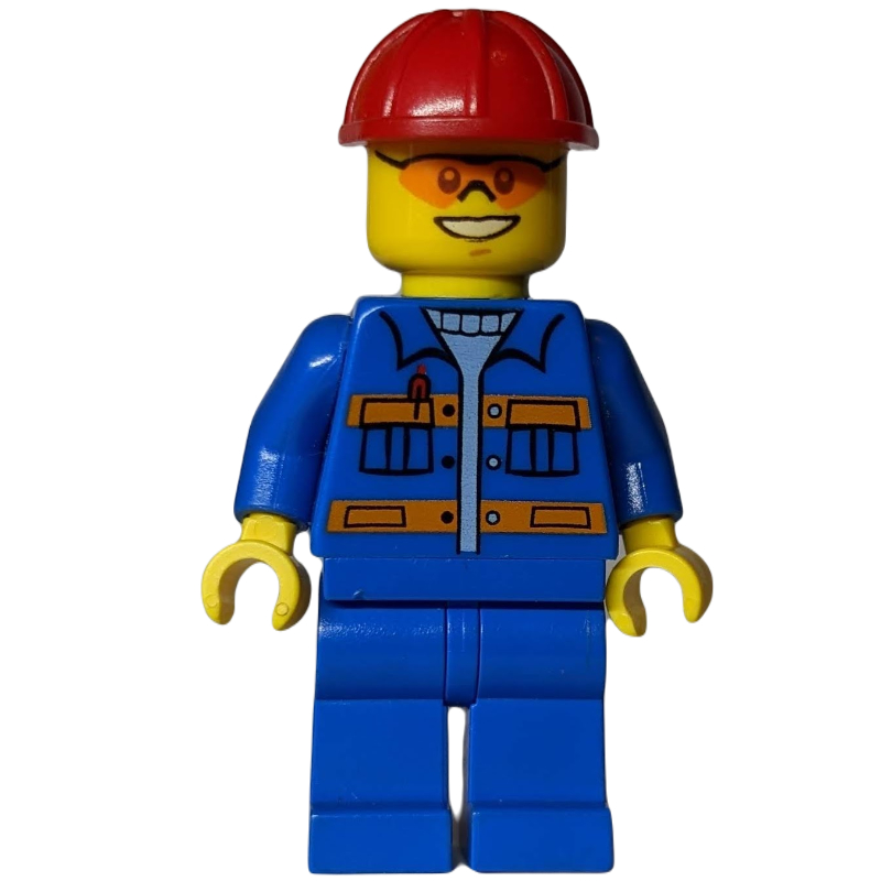 Travailleur - torse bleu, jambes bleues, casque rouge, lunettes (Worker - Blue Torso, Blue Legs, Red Helmet, Glasses)