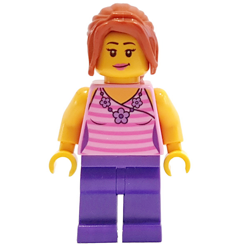 Torse rose vif, jambes violet foncé, cheveux orange foncé (Bright Pink Torso, Dark Purple Legs, Dark Orange Hair)
