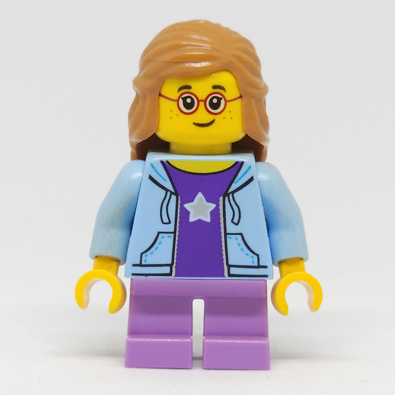 Kid, torse bleu clair vif, jambes de lavande moyenne, cheveux de nougat moyen (Kid, Bright Light Blue Torso, Medium Lavender Legs, Medium Nougat Hair)