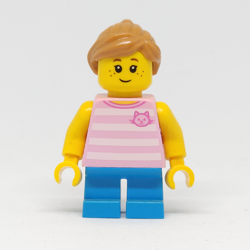 Enfant, torse rose vif, jambes bleues, cheveux nougat moyen (Kid, Bright Pink Torso, Blue Legs, Medium Nougat Hair)