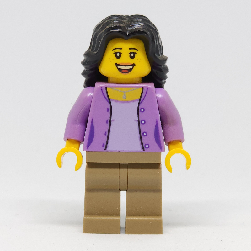 Torse lavande, jambes beige foncées, cheveux noirs (Lavender Torso, Dark Tan Legs, Black Hair)