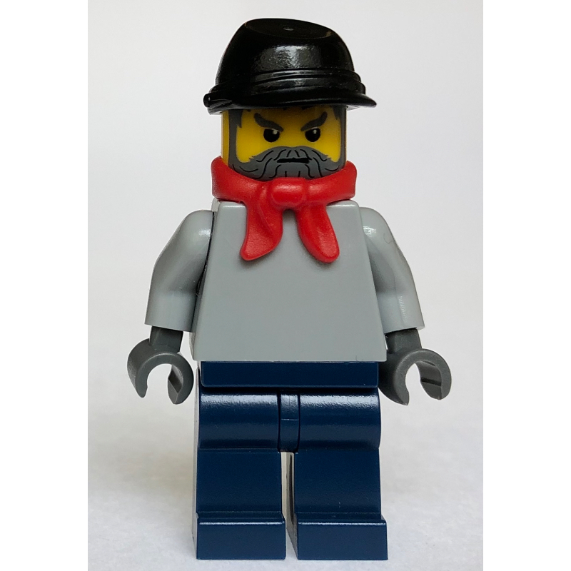 Train worker - torse gris bleuté clair, jambes bleu foncé, écharpe rouge, képi noir (Train Worker - Light Bluish Grey Torso, Dark Blue Legs, Red Scarf, Black Kepi)