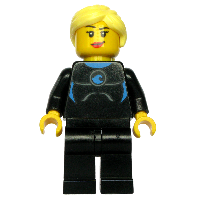 Costume humide torse noir, jambes noires, cheveux jaune clair lumineux (Black Torso Wet Suit, Black Legs, Bright Light Yellow Hair)