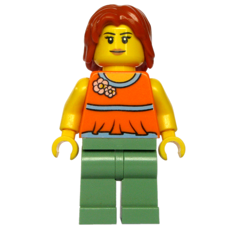 Torse orange, jambes vert sable, cheveux orange foncé (Orange Torso, Sand Green Legs, Dark Orange Hair)