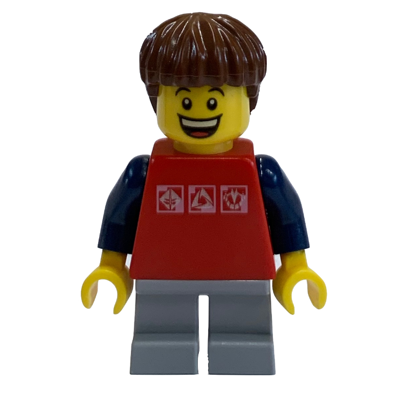 Kid - torse rouge, jambes gris bleuté clair, cheveux brun rougeâtre (Kid - Red Torso, Light BLuish Grey Legs, Reddish Brown Hair)