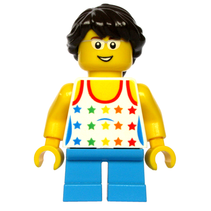 Enfant - torse blanc, jambes azur foncé, cheveux brun foncé (Kid - White Torso, Dark Azure Legs, Dark Brown Hair)