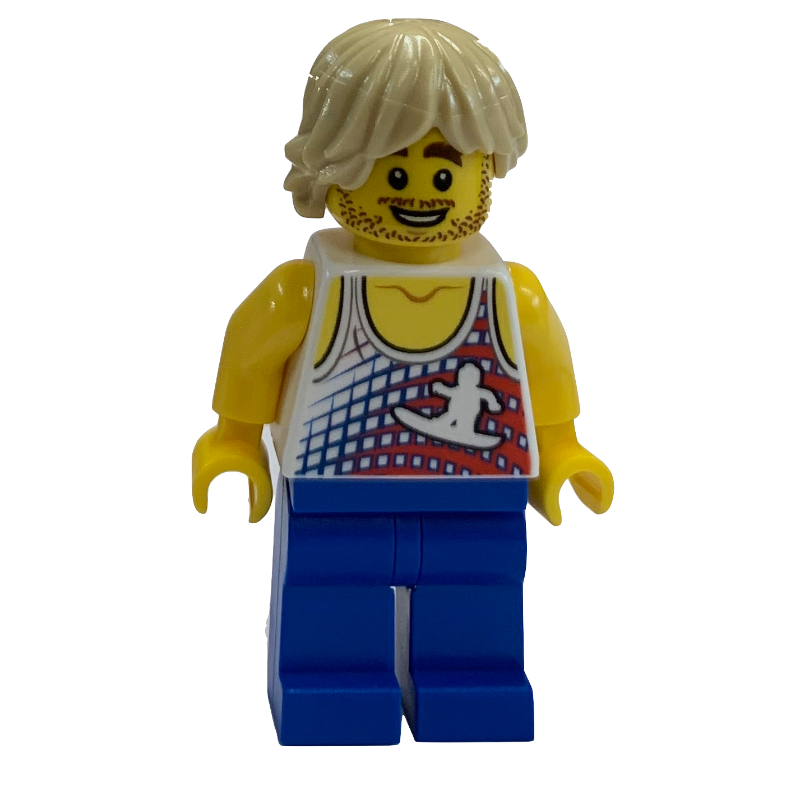 Torse blanc, jambes bleues, cheveux beiges, barbe en barbe naissante (White Torso, Blue Legs, Tan Hair, Stubble Beard)
