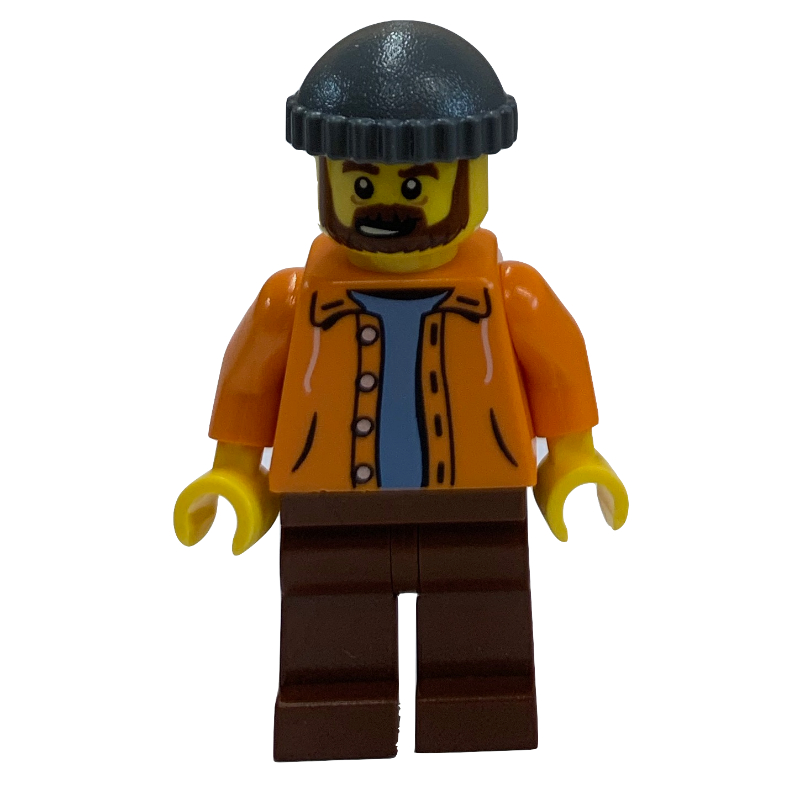 Torse orange, jambes brun rougeâtre, casquette gris bleuté foncé (Orange Torso, Reddish Brown Legs, Dark BLuish Grey Cap)