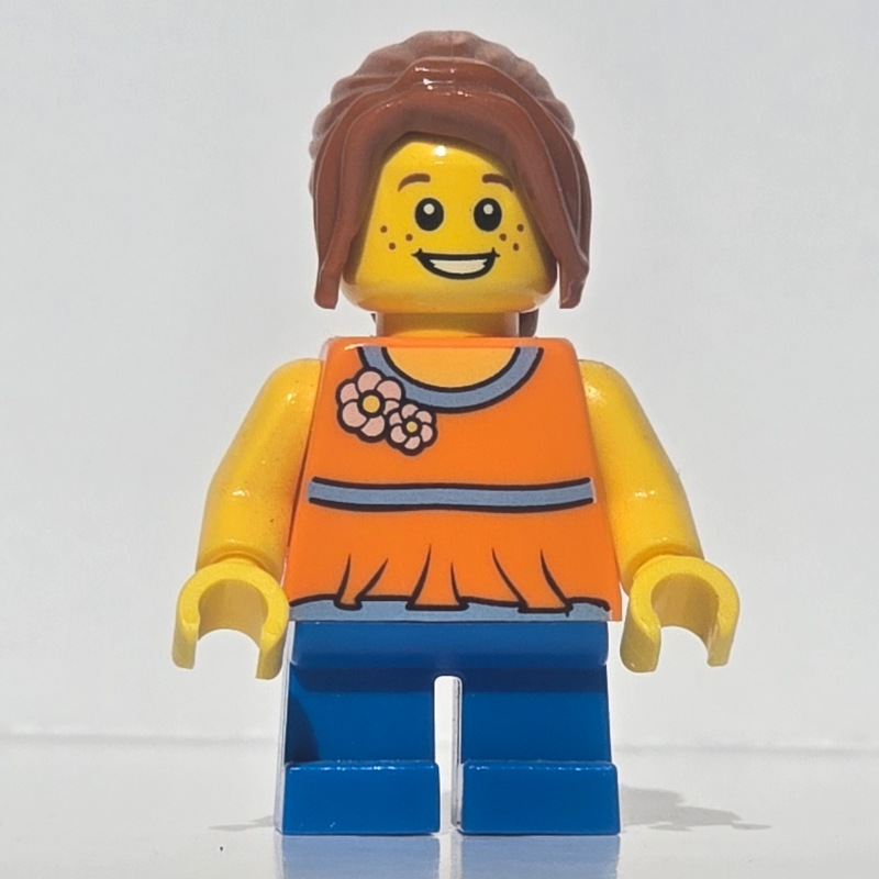 Enfant - torse orange, jambes bleues, cheveux orange foncé (Kid - Orange Torso, Blue Legs, Dark Orange Hair)
