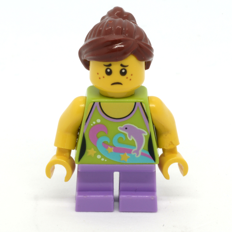 Kid - vert citron torse, jambes lavande moyen, cheveux brun rougeâtre (Kid - Lime Torso, Medium Lavender Legs, Reddish Brown Hair)