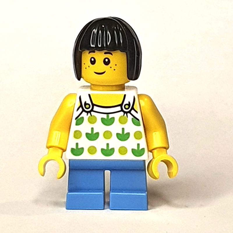 Enfant — torse blanc, jambes moyennes bleues, cheveux noirs (Kid - White Torso, Medium Blue Legs, Black Hair)