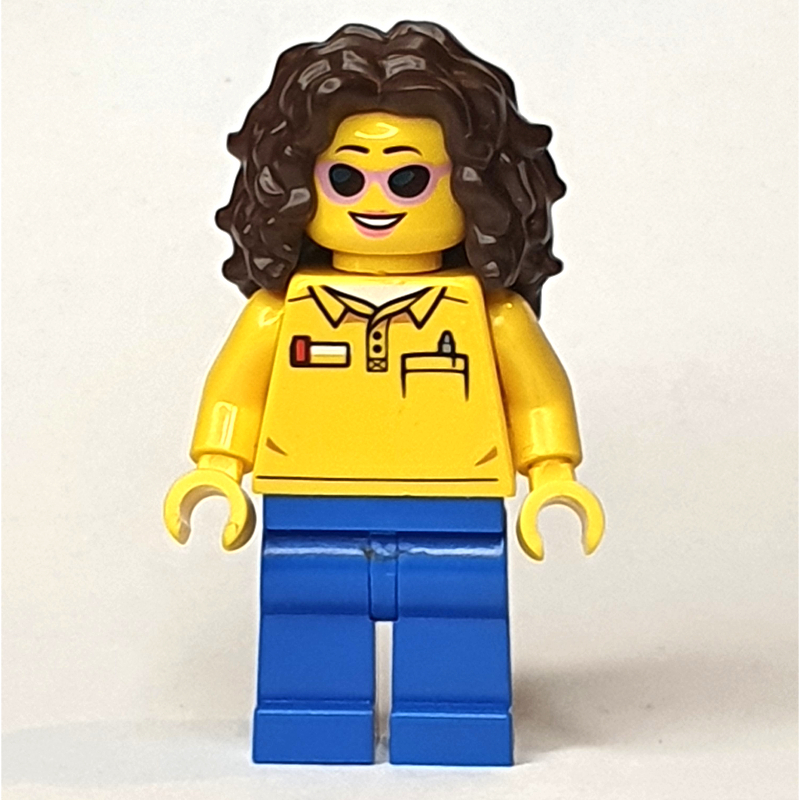 Torse jaune, jambes bleues, cheveux brun foncé (Yellow Torso, Blue Legs, Dark Brown Hair)