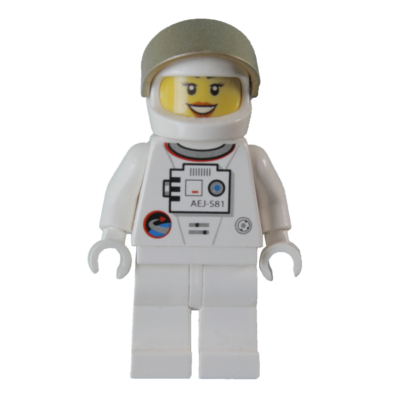 Astronaute - torse et jambes blancs, visière dorée, femme, sourire (Astronaut - White Torso and Legs, Gold Visor, Female, Smile)