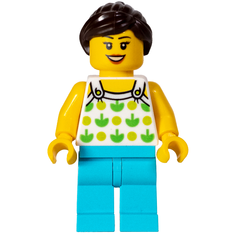 Torse blanc, jambes azur moyen, cheveux brun foncé (White Torso, Medium Azure Legs, Dark Brown Hair)