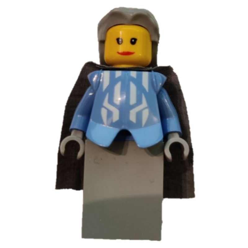 Reine, armure bleu moyen, robe gris bleuté clair, cape gris bleuté clair, cheveux gris bleuté clair (Queen, Medium Blue Armor, Light Bluish Gray Dress, Light Bluish Gray Cape, Light Bluish Gray Hair)