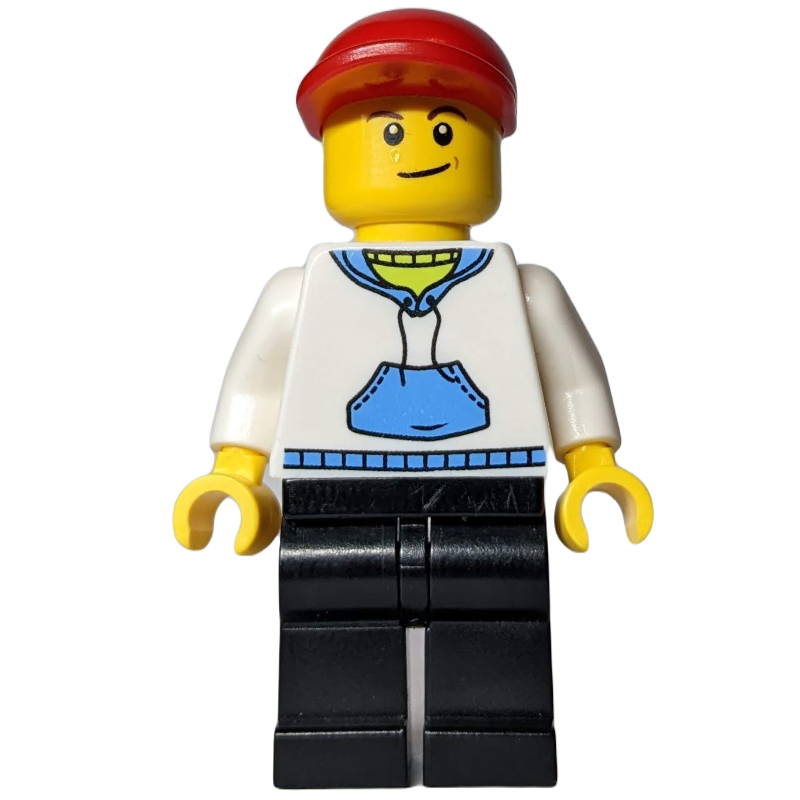 Torse blanc, jambes noires, casquette rouge (White Torso, Black Legs, Red Cap)