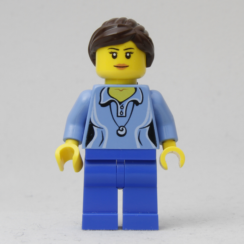 Torse bleu moyen, jambes bleues, cheveux brun foncé (Medium Blue Torso, Blue Legs, Dark Brown Hair)