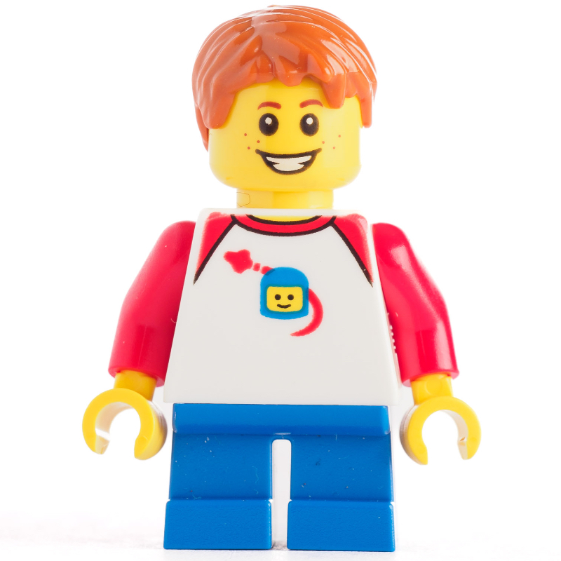 Enfant - torse blanc, jambes bleu foncé, cheveux orange foncé (Kid - White Torso, Dark Blue Legs, Dark Orange Hair)