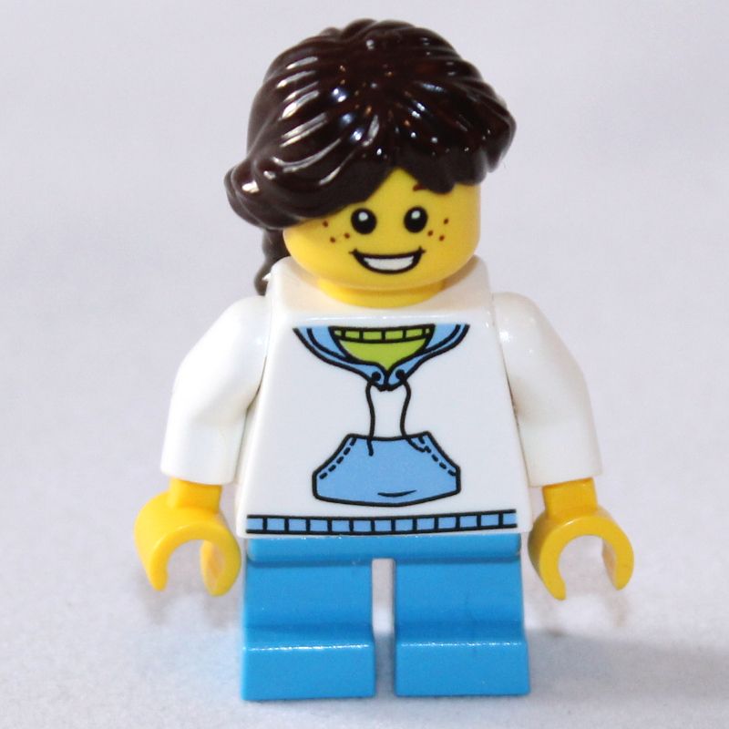 Enfant - torse blanc, jambes azur foncé, cheveux brun foncé (Kid - White Torso, Dark Azure Legs, Dark Brown Hair)