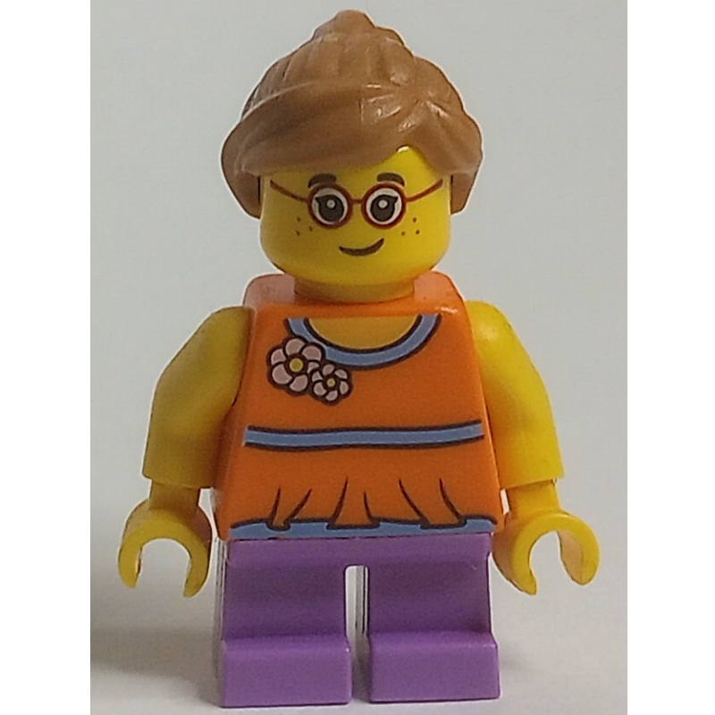 Kid - torse orange, jambes lavande moyen, cheveux nougat moyen (Kid - Orange Torso, Medium Lavender Legs, Medium Nougat Hair)