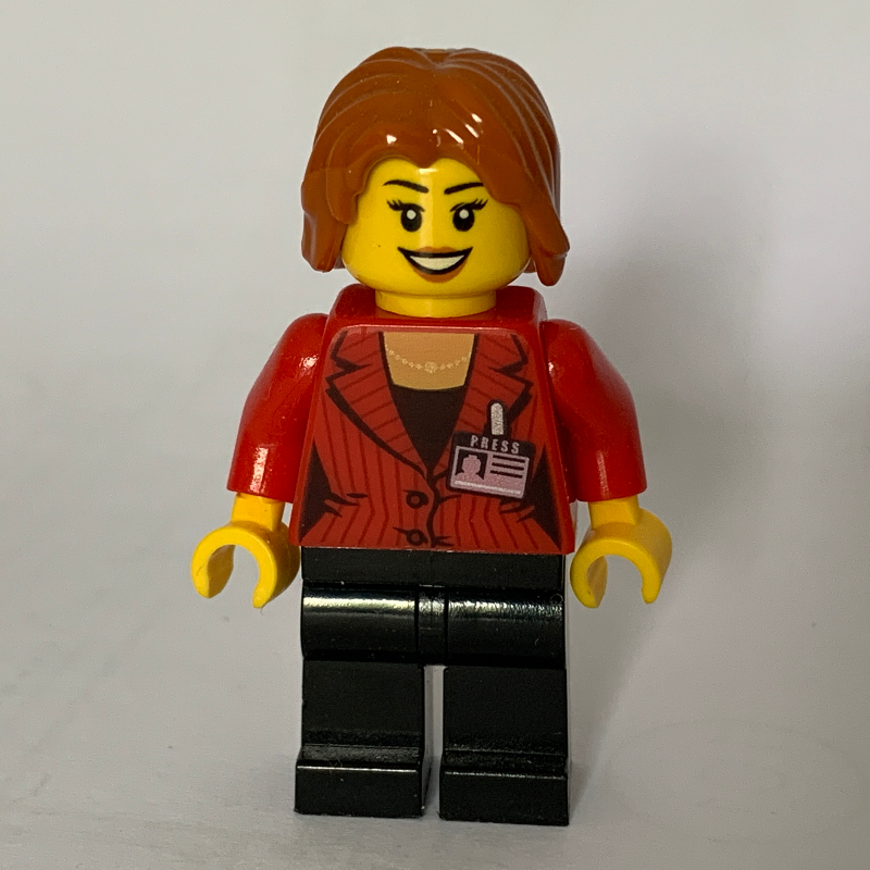 Journaliste, veste rouge, jambes noires, cheveux orange foncé (Reporter, Red Jacket, Black Legs, Dark Orange Hair)
