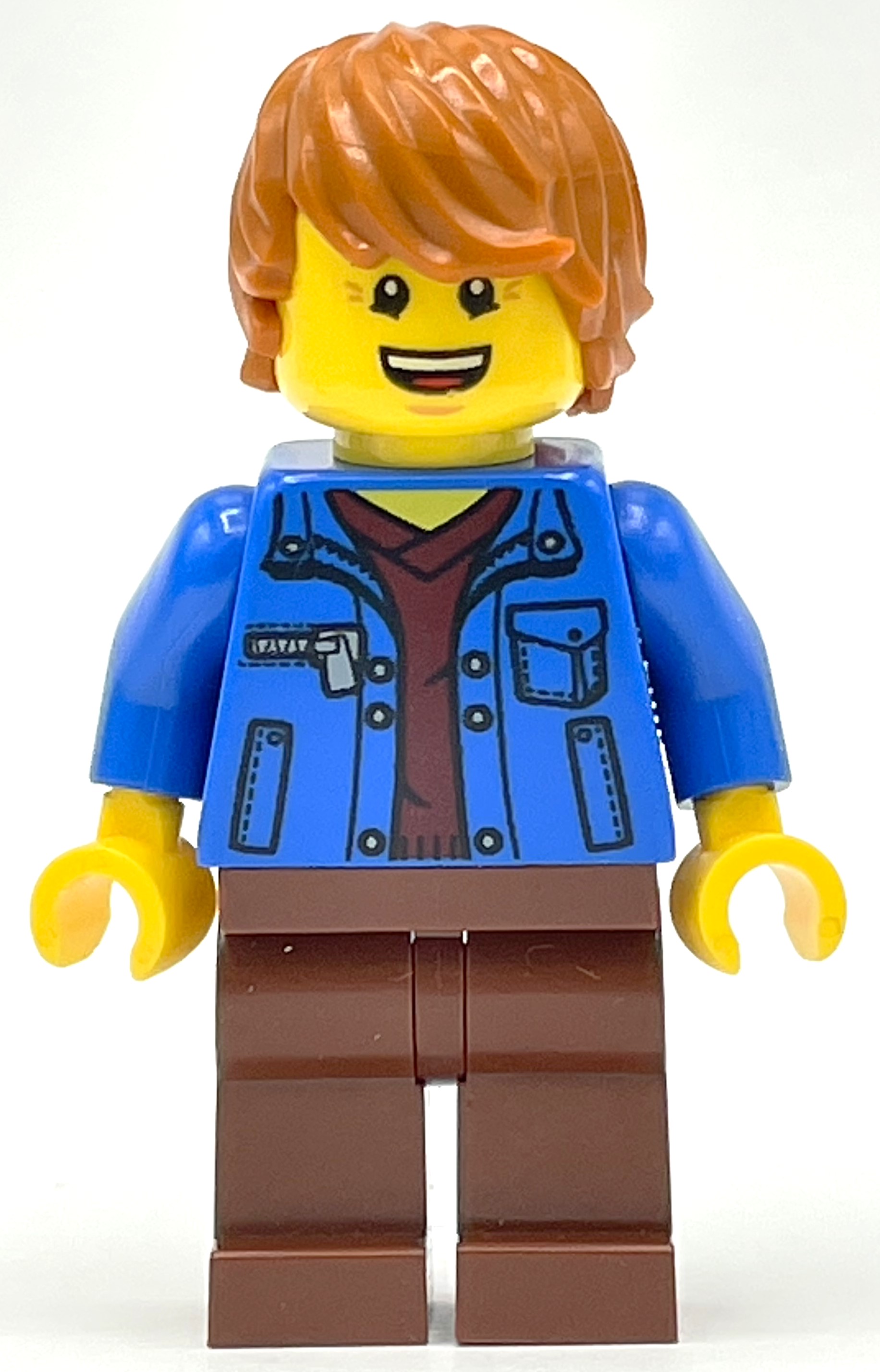 Torse bleu, jambes brun rougeâtre, cheveux orange foncé (Blue Torso, Reddish Brown Legs, Dark Orange Hair)