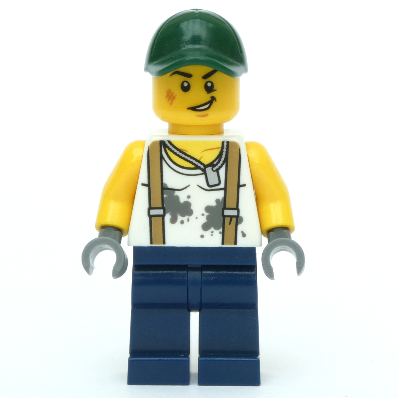 Torse blanc, jambes bleu foncé, casquette vert foncé (White Torso, Dark Blue Legs, Dark Green Cap)