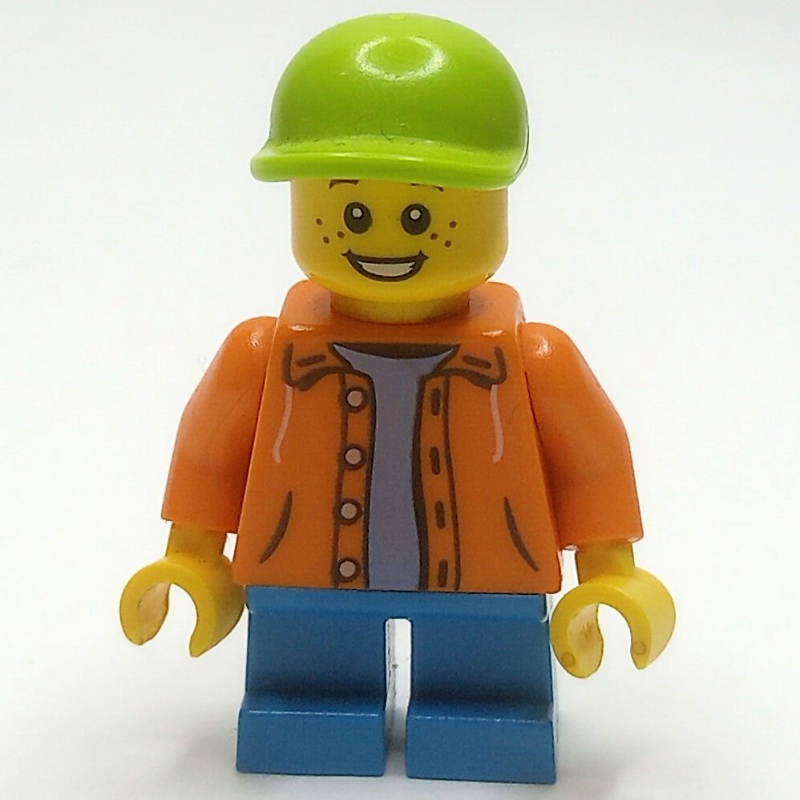Enfant — torse orange, jambes azur foncé, casquette vert citron (Kid - Orange Torso, Dark Azure Legs, Lime Cap)