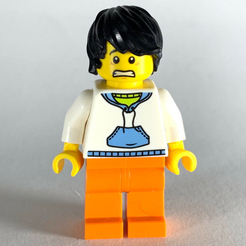 White Torso, Orange Legs, Black Hair