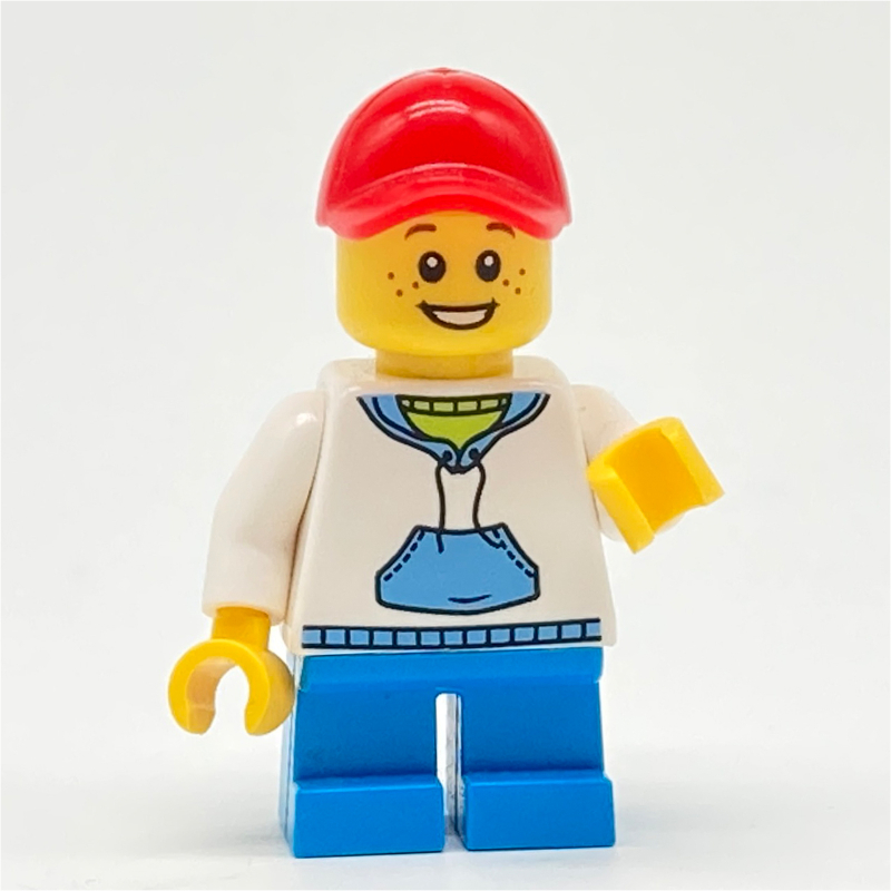 Enfant - torse blanc, jambes azur foncé, casquette rouge (Kid - White Torso, Dark Azure Legs, Red Cap)