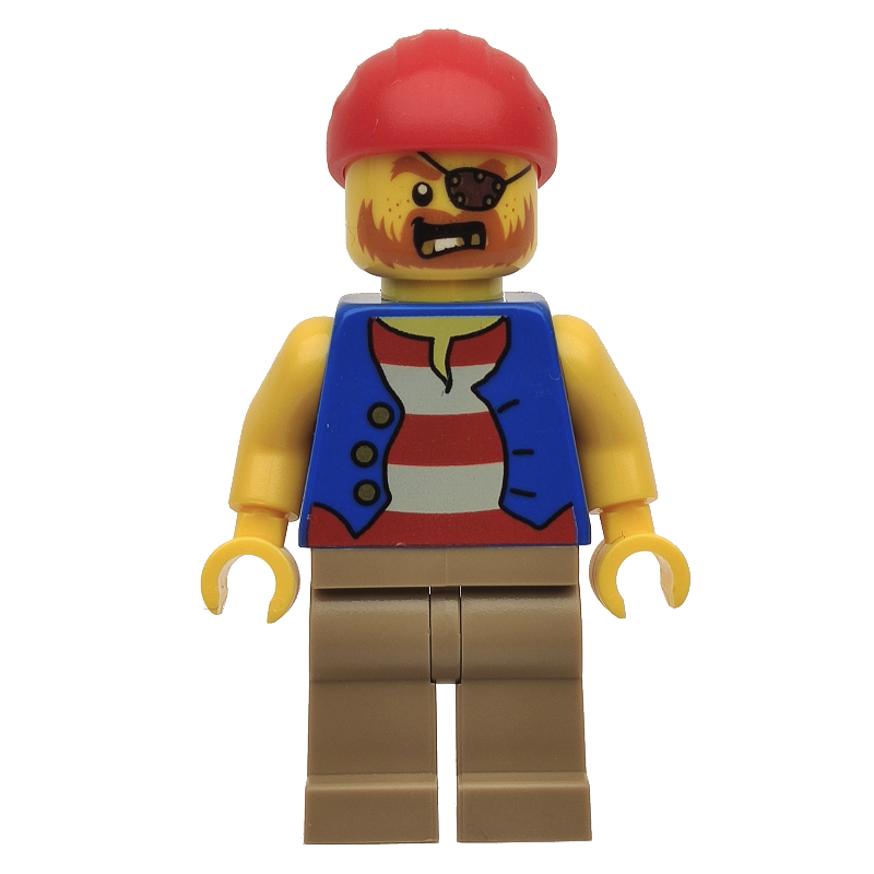 Pirate - torse bleu, jambes beige foncé, casquette rouge (Pirate - Blue Torso, Dark Tan Legs, Red Cap)