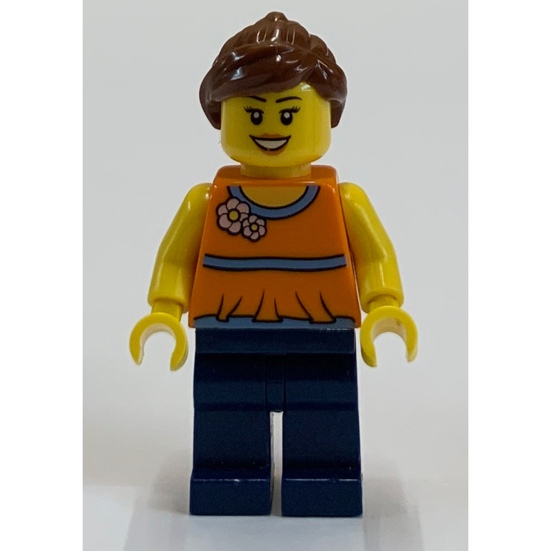 Torse orange, jambes bleu foncé, cheveux brun rougeâtre (Orange Torso, Dark Blue Legs, Reddish Brown Hair)