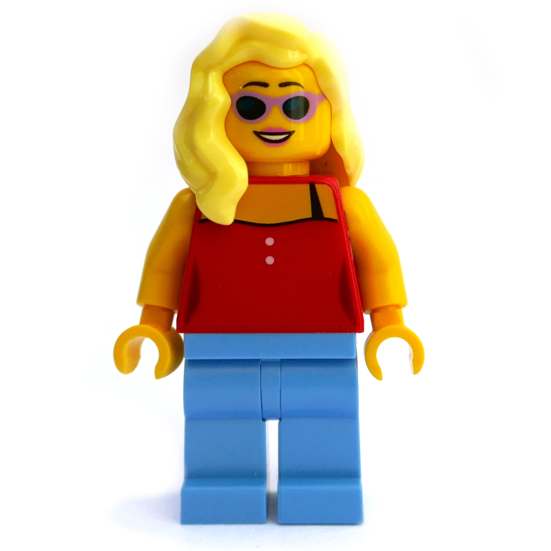 Torse rouge, jambes bleu moyen, cheveux jaune clair vif (Red Torso, Medium Blue Legs, Bright Light Yellow Hair)