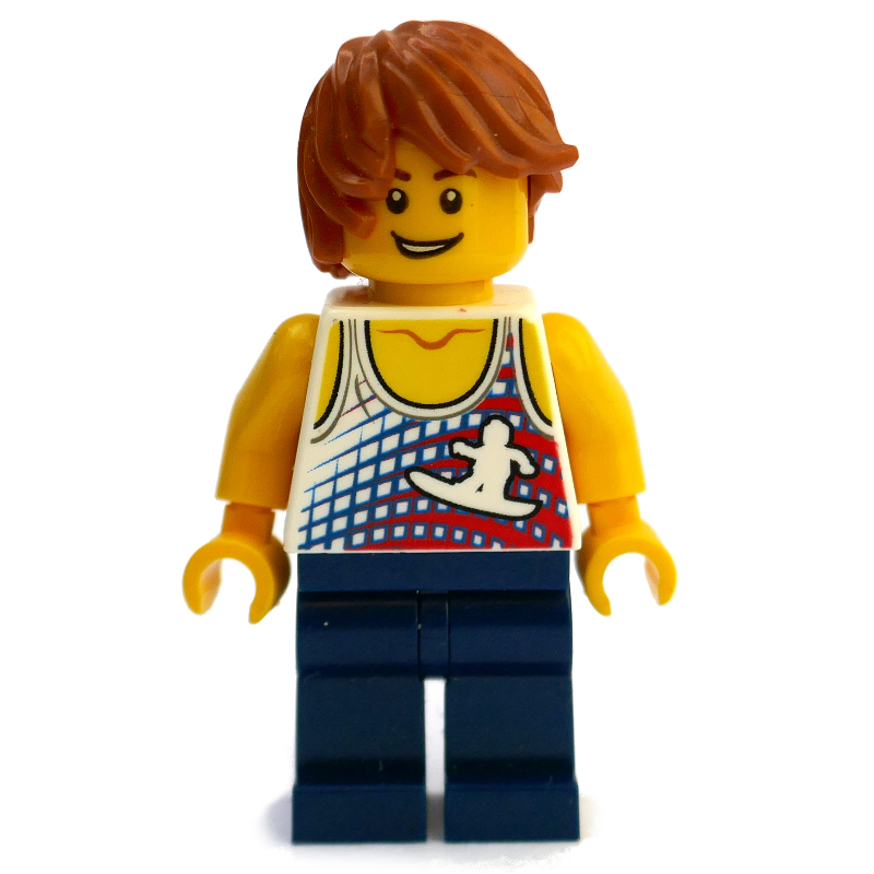 Torse blanc, jambes bleu foncé, cheveux orange foncé (White Torso, Dark BLue Legs, Dark Orange Hair)