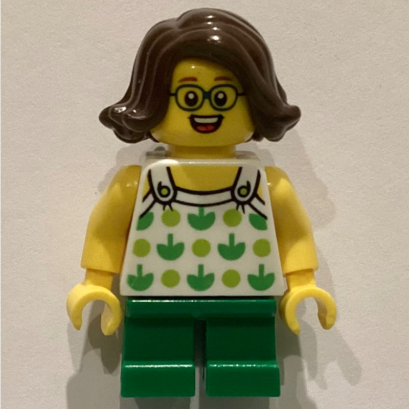 Enfant - torse blanc, jambes vertes, cheveux brun foncé (Kid - White Torso, Green Legs, Dark Brown Hair)