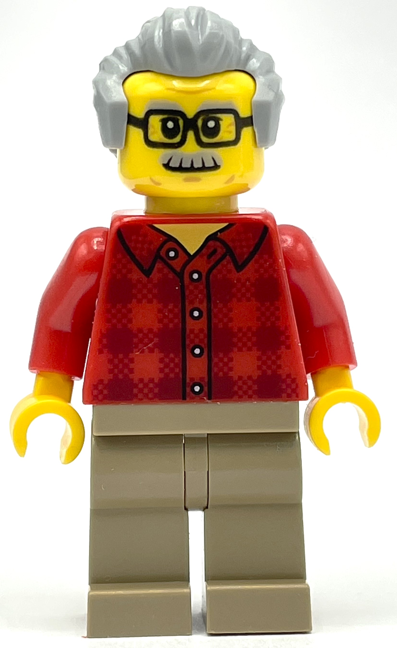 Torse rouge, jambes beige foncées, cheveux gris bleuté clair (Red Torso, Dark Tan Legs, Light Bluish Grey Hair)
