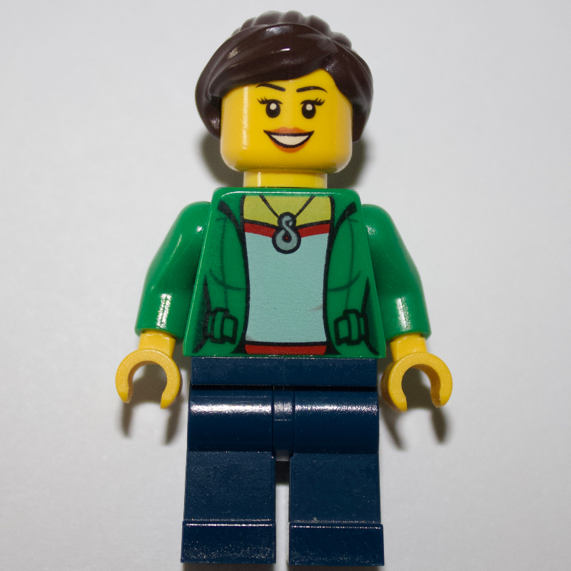 Torse vert, jambes bleu foncé, cheveux brun foncé (Green Torso, Dark Blue Legs, Dark Brown Hair)