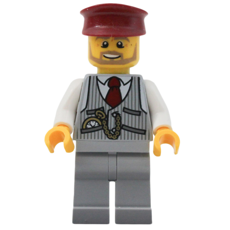 Torse gris bleuté clair, jambes gris bleuté clair, chapeau rouge foncé (Light Bluish Grey Torso, Light Bluish Grey legs, Dark Red Hat)