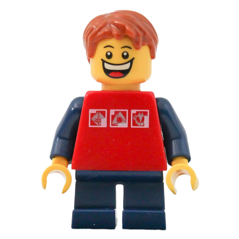 Kid - torse rouge, jambes bleu foncé, cheveux orange foncé (Kid - Red Torso, Dark Blue Legs, Dark Orange Hair)