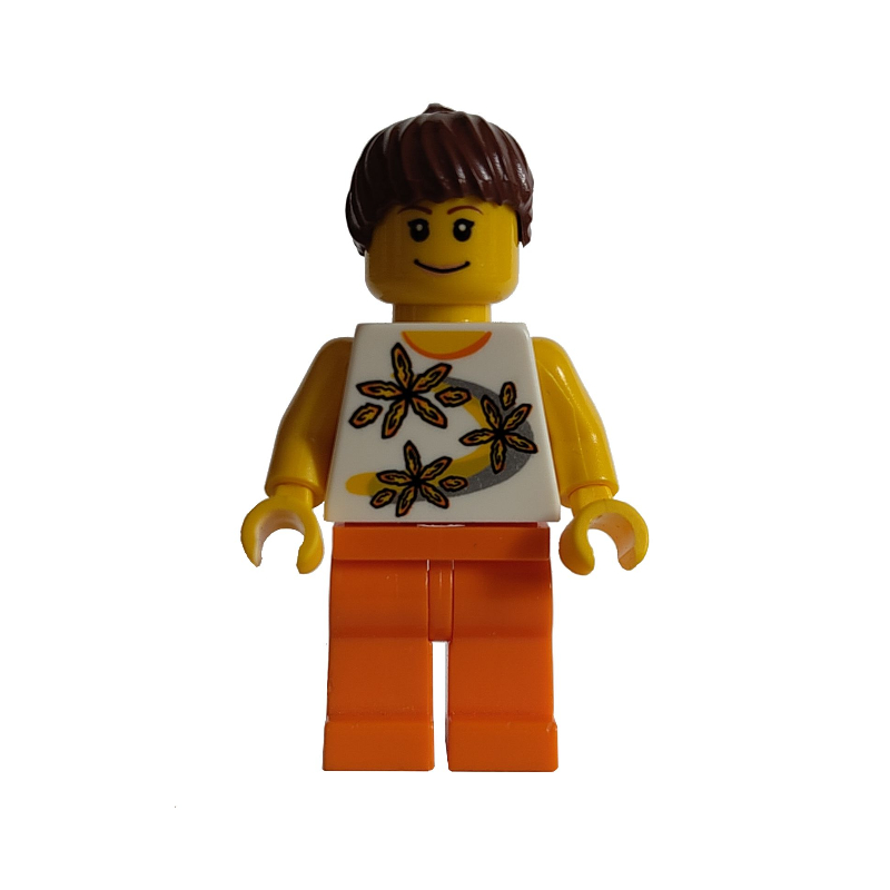 Torse blanc, jambes orange, cheveux brun rougeâtre (White Torso, Orange Legs, Reddish Brown Hair)