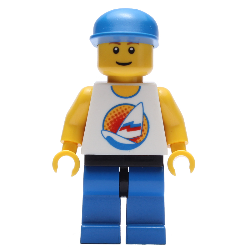 Torse blanc, jambes bleues, casquette bleue (White Torso, Blue Legs, Blue Cap)