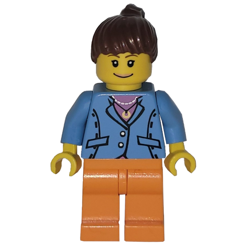 Torse bleu moyen, jambes orange, cheveux brun rougeâtre (Medium Blue Torso, Orange Legs, Reddish Brown Hair)