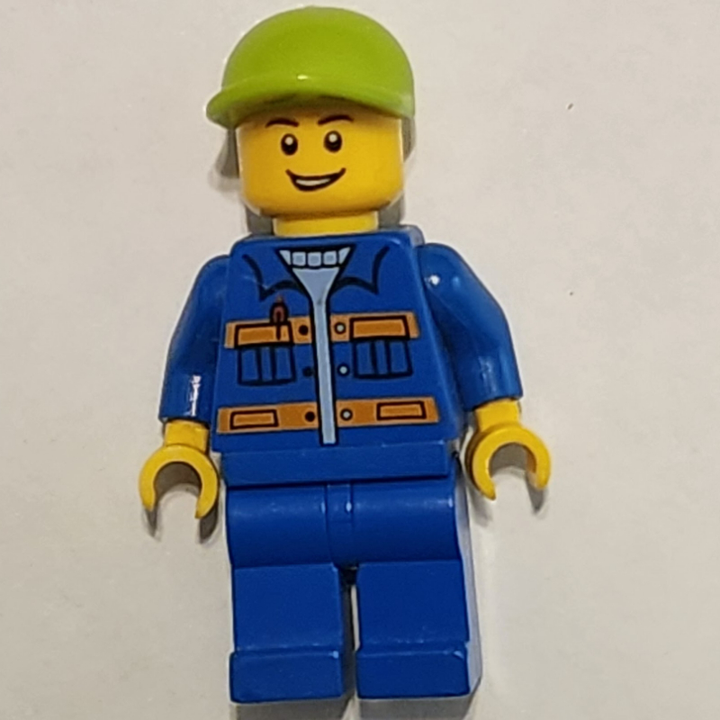 Travailleur - torse bleu, jambes bleues, casquette de vert citron (Worker - Blue Torso, Blue Legs, Lime Cap)