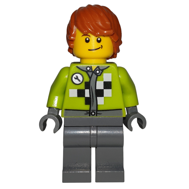 Torse vert citron, jambes gris bleuté foncé, cheveux orange foncé (Lime Torso, Dark Bluish Grey Legs, Dark Orange Hair)